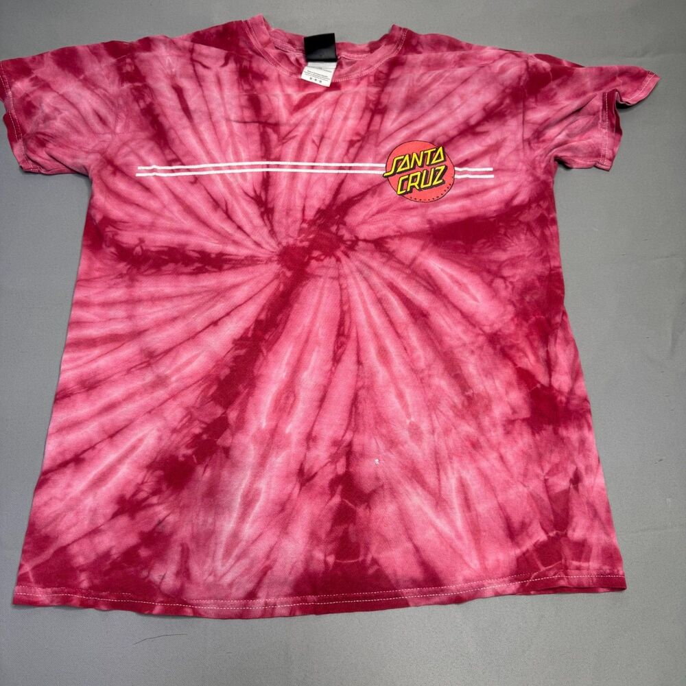 Santa Cruz Tie Dye T Shirt Youth M Pink Red Skateboard Logo Graphic Tee